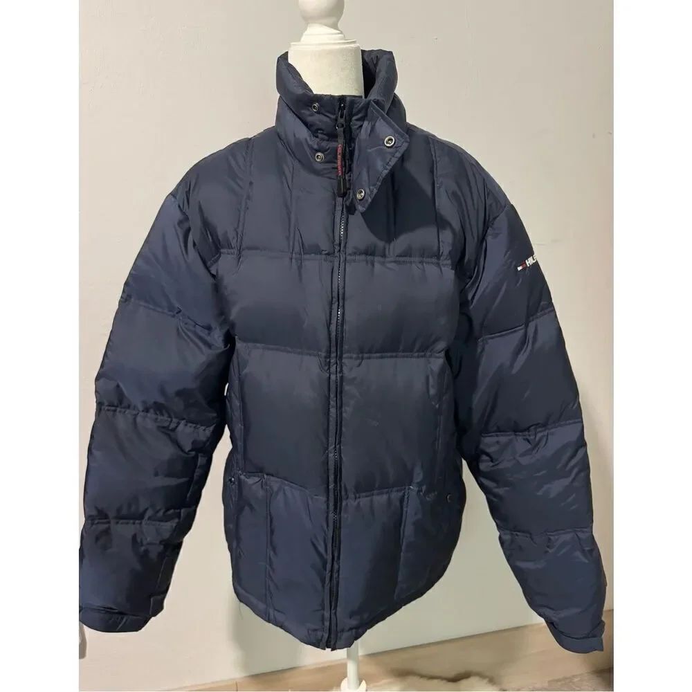 Tommy Hilfiger blue red puffer down fill jacket L